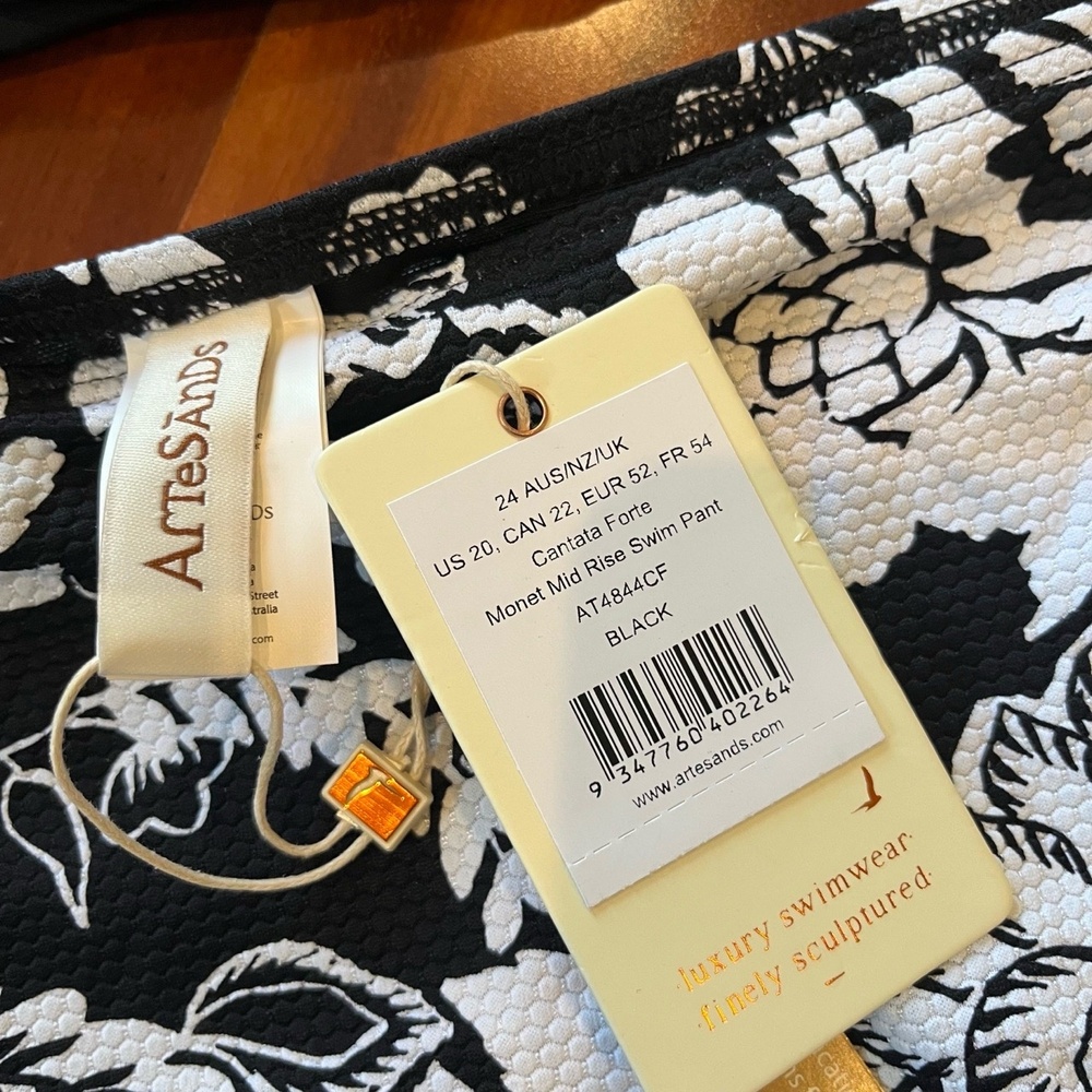 New NWT ArteSands Black Tankini Two Piece‎ Swimsuit Floral Monet Delacroix Sz 20 - Picture 4 of 6